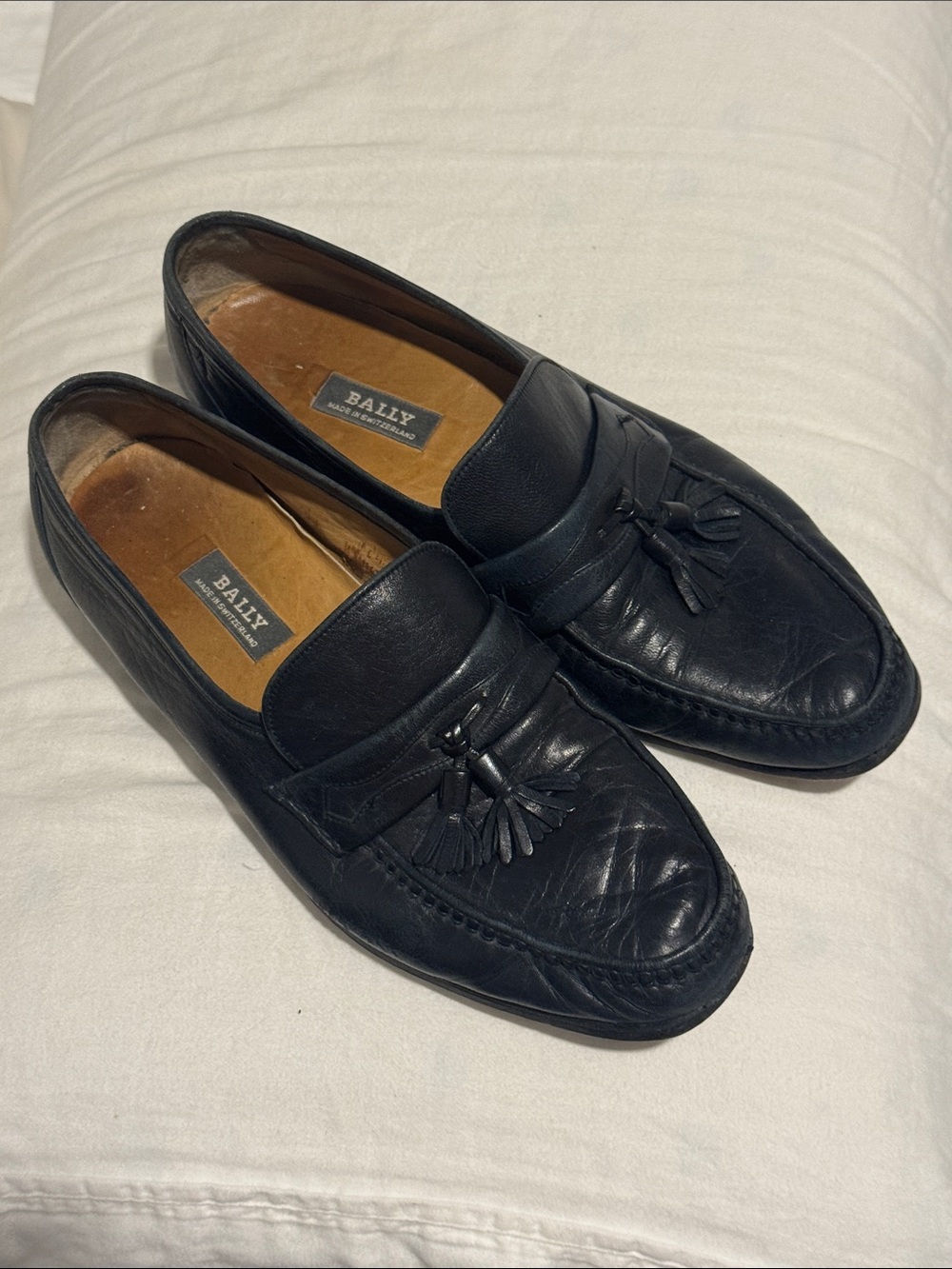 Bally’s Men’s Classic Black Leather Tassel Loafers size 10D